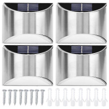 4Pcs Set Stainless Steel Solar Power LED Wall Light LightControl for Garden Yard Lighting
