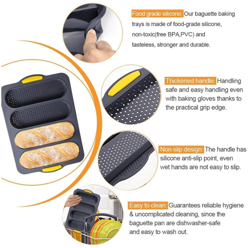 Molde de silicona para panecillos franceses o de perrito caliente, amarillo. 2