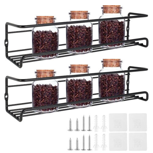 Stainless Steel Wall-Mounted Spice Rack with Adhesive and 1