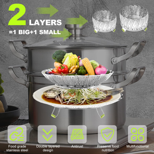 Stainless Steel Vegetable Steamer Basket 2-Pack 1