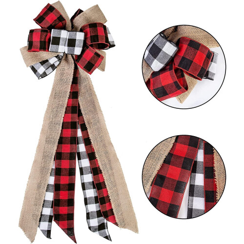 Handmade Buffalo Plaid Christmas Tree Topper Red Black 2