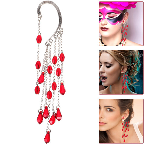 Σκουλαρίκι Weiwei Punk Tassel Ear Cuff Gothic Clip-on, κόκκινο δώρο 2