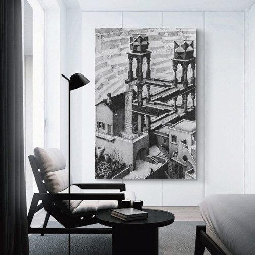 Αφίσα σε καμβά με ασπρόμαυρη εκτύπωση MC Escher 12x18 ίντσες, μοντέρνα διακόσμηση 2
