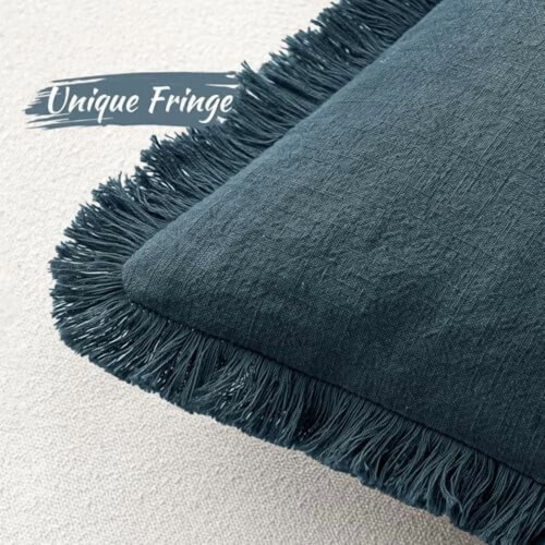Capas de almofada decorativas em linho azul marinho, 66x66 cm (26x26 polegadas), conjunto com 2 unidades. 2