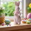 Flocked Easter Bunny Figurine Bow Tie Spring Ornament 5