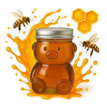 300ml GLASKRUKKES TEDDYBEAR med låg til honning, marmelade, krydderier, gaveæske