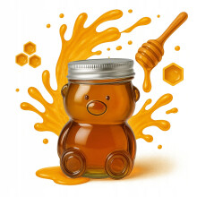 Glaskrukke TEDDY BEAR 80ml med låg til syltetøj, krydderier, honning, dekoration