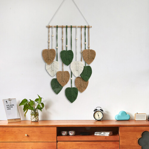 Makramee-Wandbehang mit Blättern im Boho-Stil, 120 x 80 cm 1
