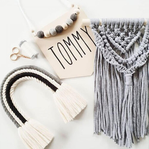 Rainbow tassel wall hanging hand-woven ornament set 2