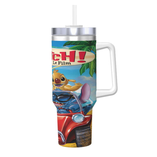 Stitch 40oz Edelstahlbecher mit Griff und Strohhalm 1