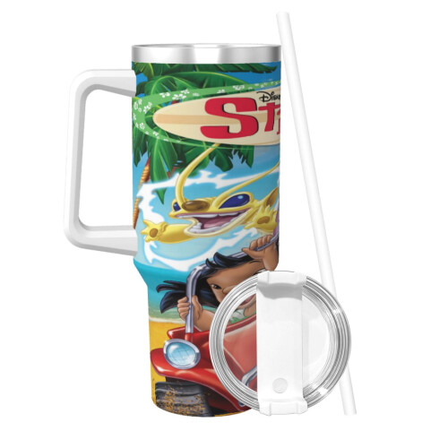 Stitch 40oz Edelstahlbecher mit Griff und Strohhalm 2