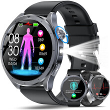 YUPENG AI Smart Watch for Men Blood Pressure/ECG/HRV/Uric Acid/BMI, 1.53" AMOLED Screen Fitness Tracker Smartwatch with Bluetooth Calls, Heart rate/B