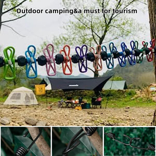 Uitschuifbare, draagbare waslijn met 12 clips (2 stuks) 1