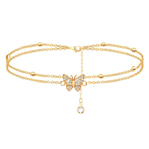 Tornozeleira boho borboleta feminina com corrente dupla 1