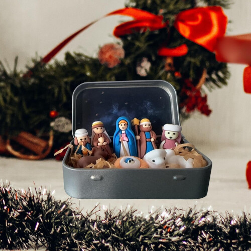 Mini kerststalletje in blik met kribbe 1
