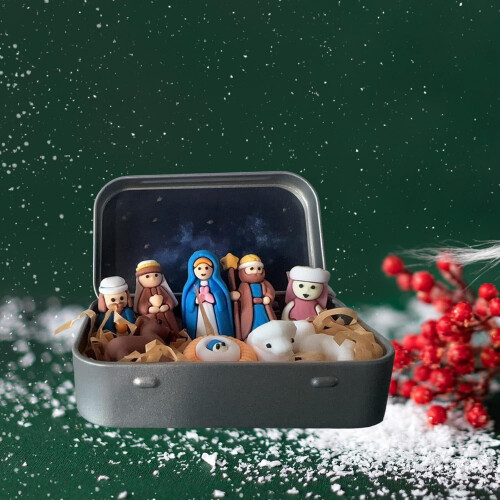 Mini kerststalletje in blik met kribbe 2