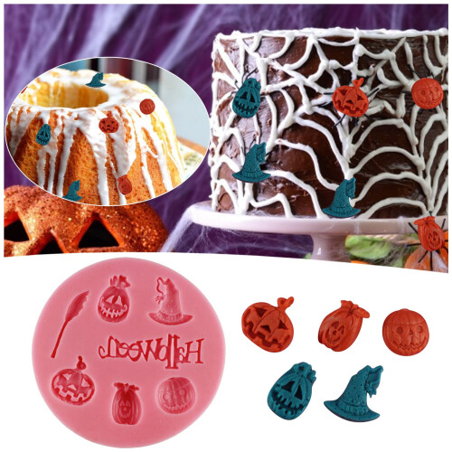 3D Καλούπια Καραμέλας για Halloween Σιλικόνης με Κρανίο και Κολοκύθα, Σκούπα Μάγισσα 1