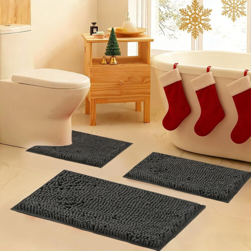 Halkfri badrumsmatta med chenille-PVC-baksida, 3 delar 1