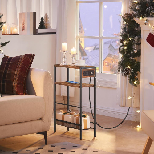 Narrow Side Table with Charging Station Black 2