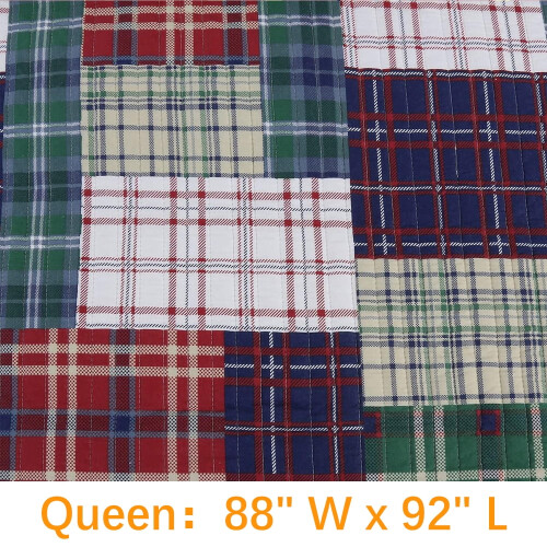 Ensemble de courtepointe réversible en coton vert rouge marine blanc Queen 1