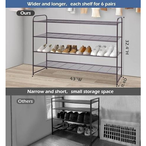 4-Tier Stackable Shoe Rack Metal Bronze 30 Pairs 1