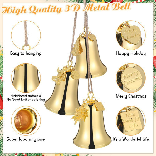 Gold Bell Ornaments Set Metal 3-Piece 2