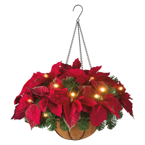 Artificial Christmas hanging basket with LED lights red 1