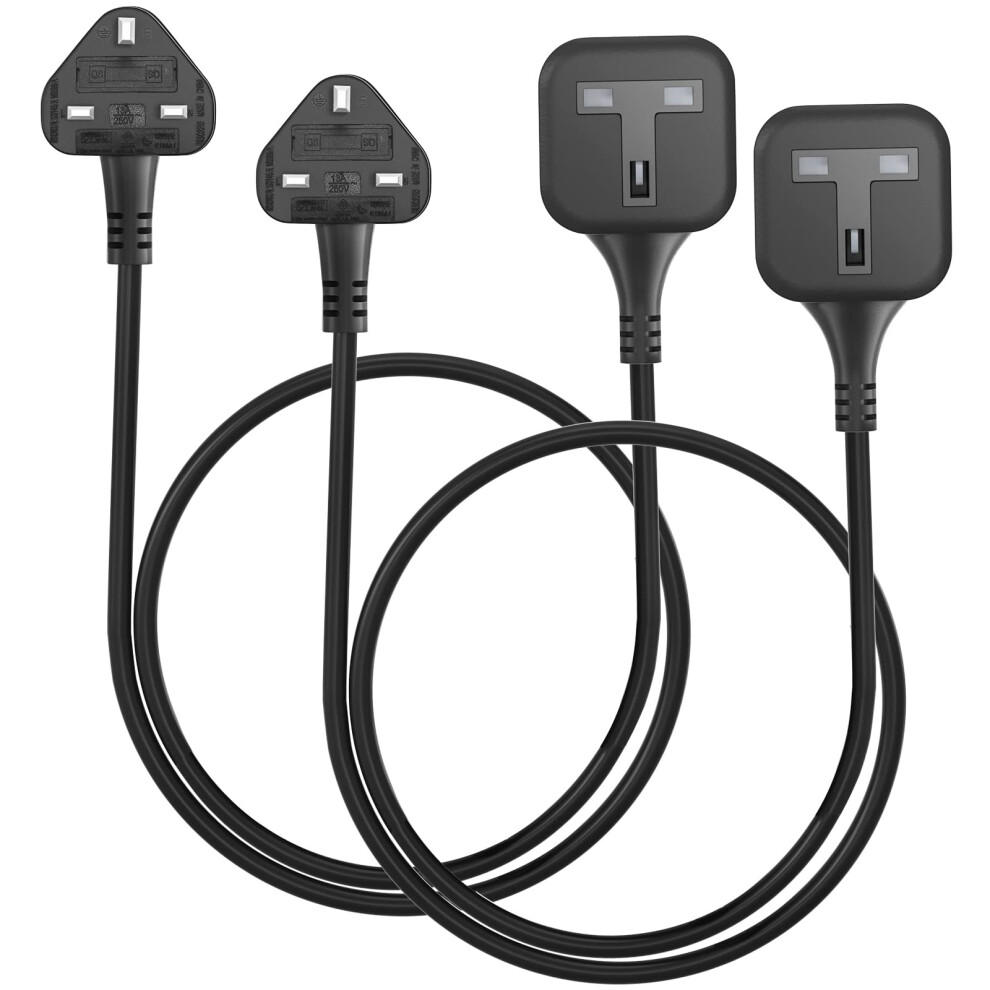 Hitrends Single Socket Extension Lead 0.6M, 1 Gang Uk 3-Pin Plug With Fused (13A 3250W Max), Short Extension Cord For Travel, Home, Office, Black (2- 5005876018314