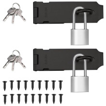 2 Sets 5 Inch Hangslot met Grendel, Roestvrijstalen Hangslot met 1,5 Inch Lange Beugel, Deurslot met Grendel, Zwart