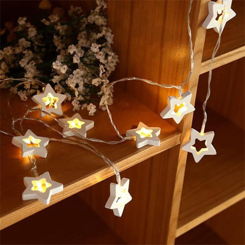 Wooden Star Fairy String Lights LED Battery Operated 1