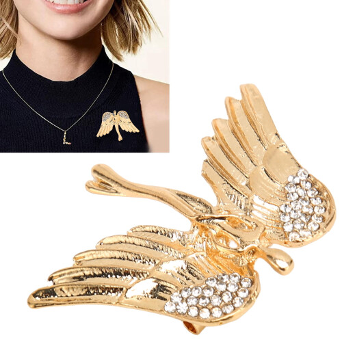 Crystal angel wing brooch gold or silver plated 2