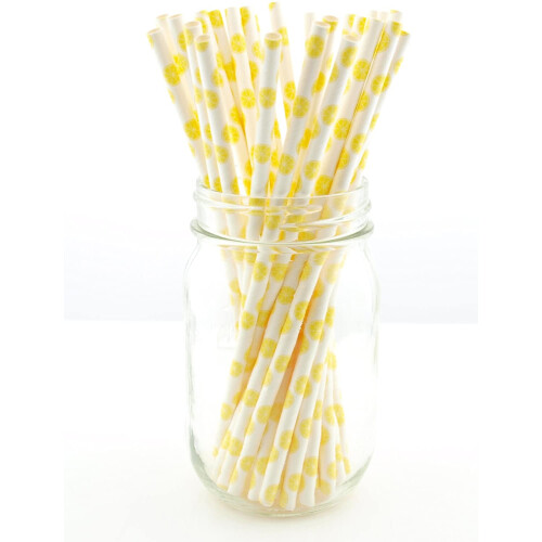 Lemon Party Paper Straws Citrus Theme 25 Pack 1