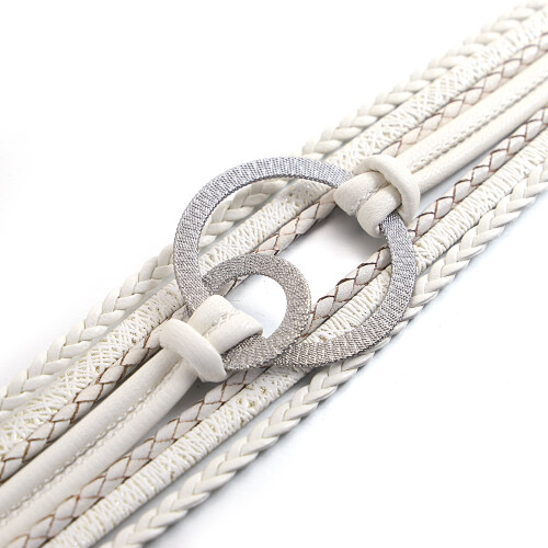 Handmade silver circle leather bracelet for women 1