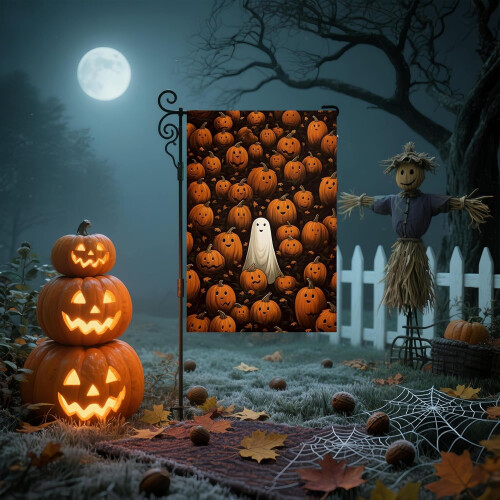 Fall Garden Flag 12x18 Inch Double-Sided Pumpkin Ghost 1
