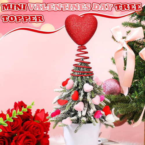 Red Glitter Heart Tree Topper for Mini Trees 2