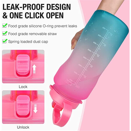 AAOMASSR motiverende waterfles 2,2L roze groen 1