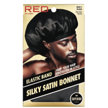 Red by Kiss Men's Silky Satin Hair Bonnet HD211- Black