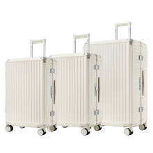 (White, 20+24+28Inch) Aluminium Frame PC Hard Shell Suitcase With TSA Lock, Phone Holder And Cup Holder