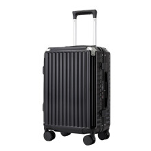 (Black, 20Inch) Aluminium Frame PC Hard Shell Suitcase With TSA Lock, Phone Holder And Cup Holder