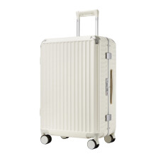 (White, 24Inch) Aluminium Frame PC Hard Shell Suitcase With TSA Lock, Phone Holder And Cup Holder