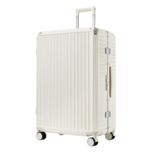 (White, 28Inch) Aluminium Frame PC Hard Shell Suitcase With TSA Lock, Phone Holder And Cup Holder