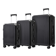 (Black, 20+24+28Inch) Aluminium Frame PC Hard Shell Suitcase With TSA Lock, Phone Holder And Cup Holder