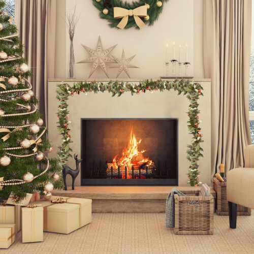 Guirlande de Noël en rotin avec fleurs 2,2 m 2