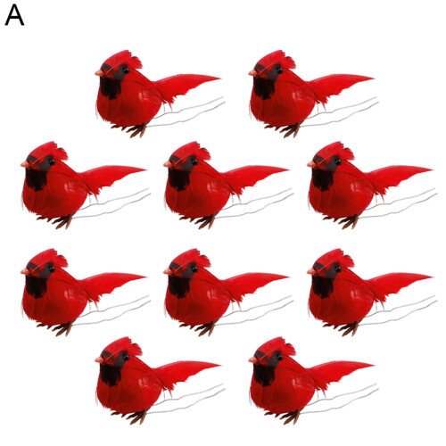 Red Bird Tree Decorations with Clips 10pcs 1