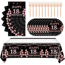 18th Birthday Decoration Set Plates Napkins Forks Tablecloth 61-Piece