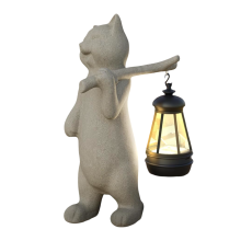 Lampe Solaire de Jardin Sculpture de Chat avec Lampe LED Figurine 25 cm Décoration Beige — animaux décoration jardin