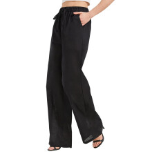 Zylioo Damenhosen Sommer Lange Weite Hosenbeine Baumwolle Leinen Schwarz S — damenhose aus leinen, hose wide leg, schwarze sommerhose
