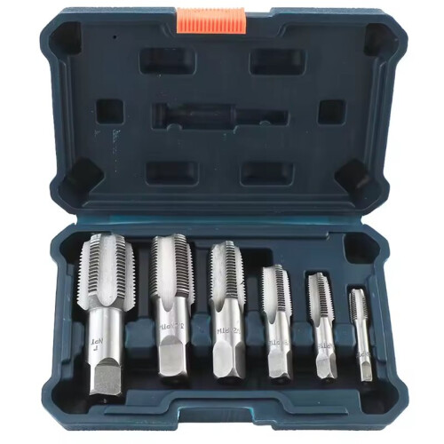 6-Piece NPT Pipe Tap Set Precise Steel Threading Tools for Woodworking for Clean Accurate Threads