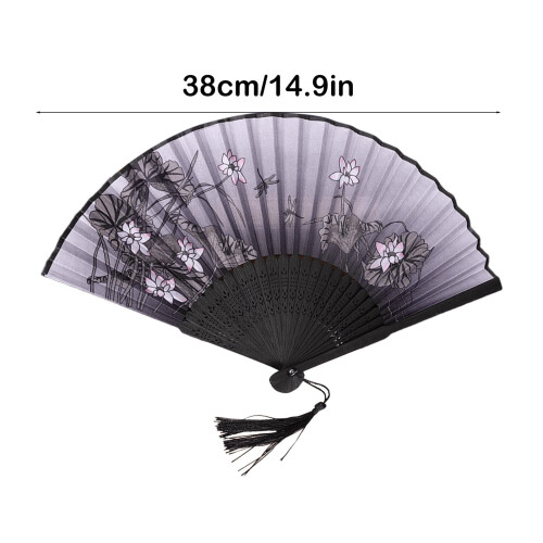 Handheld folding fan silk decorative with tassel 2
