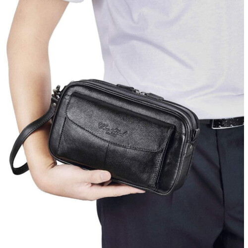 Ανδρικό δερμάτινο πορτοφόλι clutch με organizer και λουράκι καρπού 2